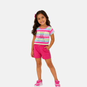 Kit 4 Conjuntos 3 peças - Camiseta Transparente Strass Infantil Menina