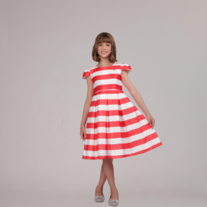 Vestido Acetinado Listrado Infantil Menina