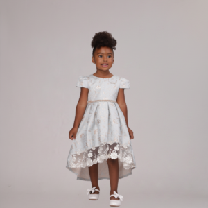 Vestido Jacquar Dourado Perolas Infantil Menina