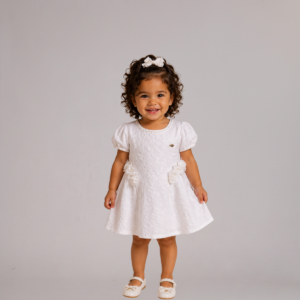Kit 3 Vestidos Flor Jacquar Perolas Baby Menina