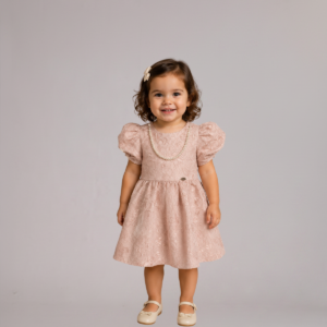 Kit 3 Vestidos de Festa Jacquar Flores com Colar Baby Menina
