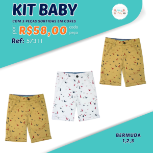 Kit de Bermudas de Sarja com Estampa de Passarinhos