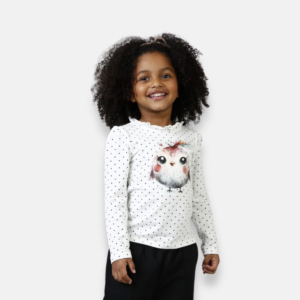 Blusinha Manga Longa Birds Poá Juvenil Menina