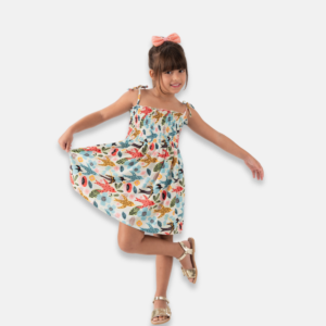 Vestido Passaros Florido Alças  Infantil Menina