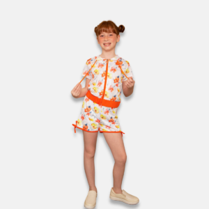 Conjunto Floral com Touca Infantil Menina